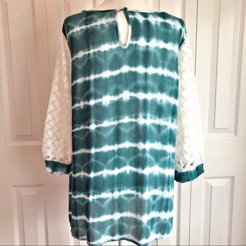 Weekend by Suzanne Betro Teal Green Tie Dye Print Blouse Large